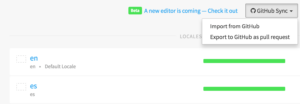 "Export to GitHub as Pull Request" in menu | Phrase