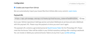 Checkbox "Enable auto-import from GitHub" | Phrase