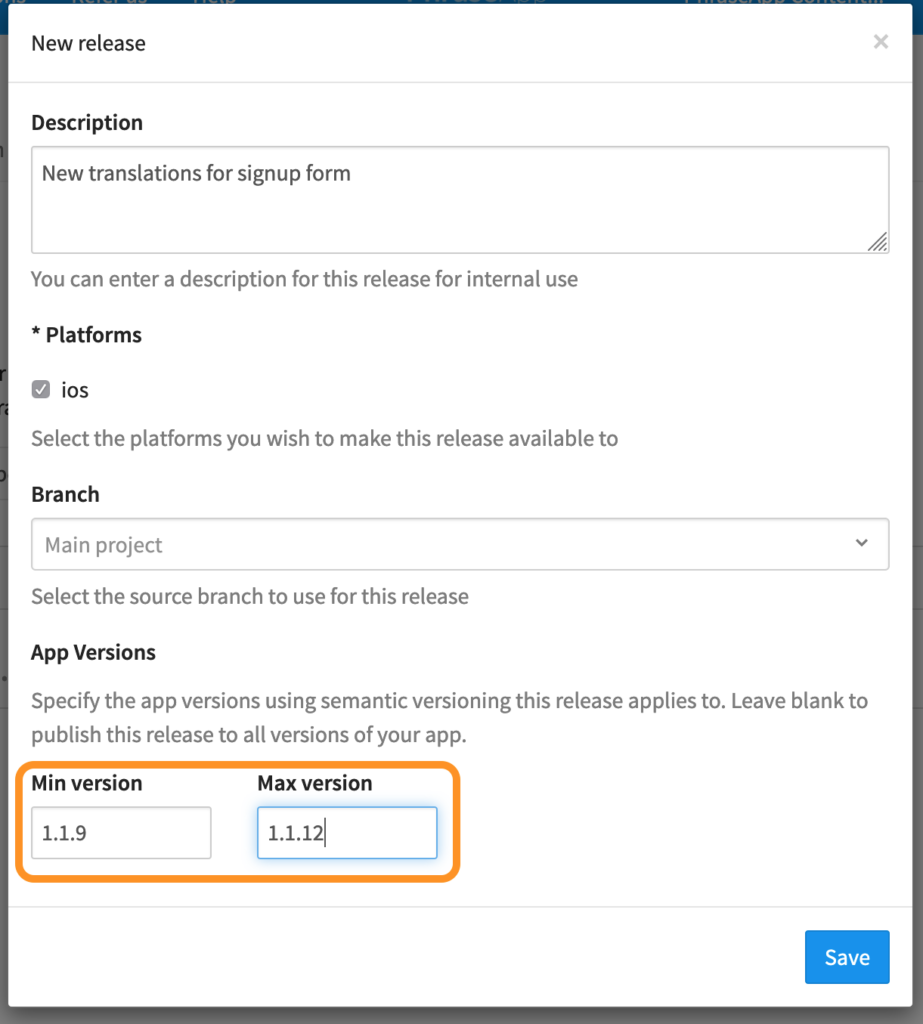 Specifying the App Version for an OTA Release | Phrase