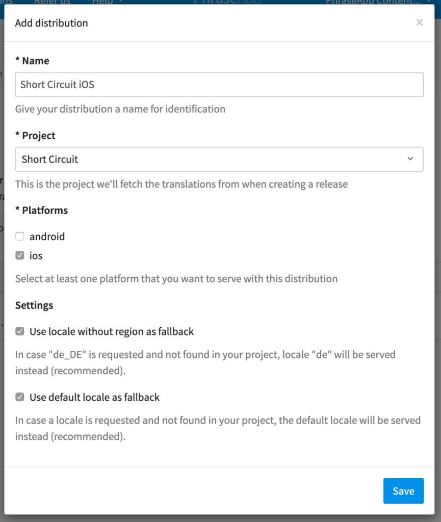 Add distributions dialog menu in Phrase | Phrase