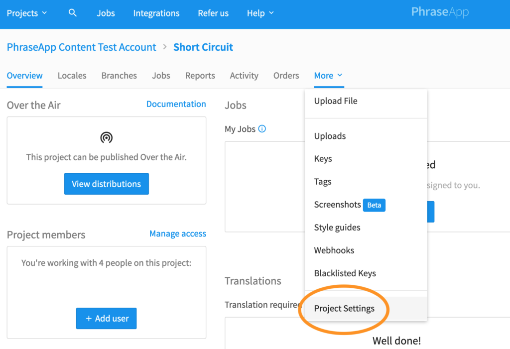 Project settings in Phrase | Phrase