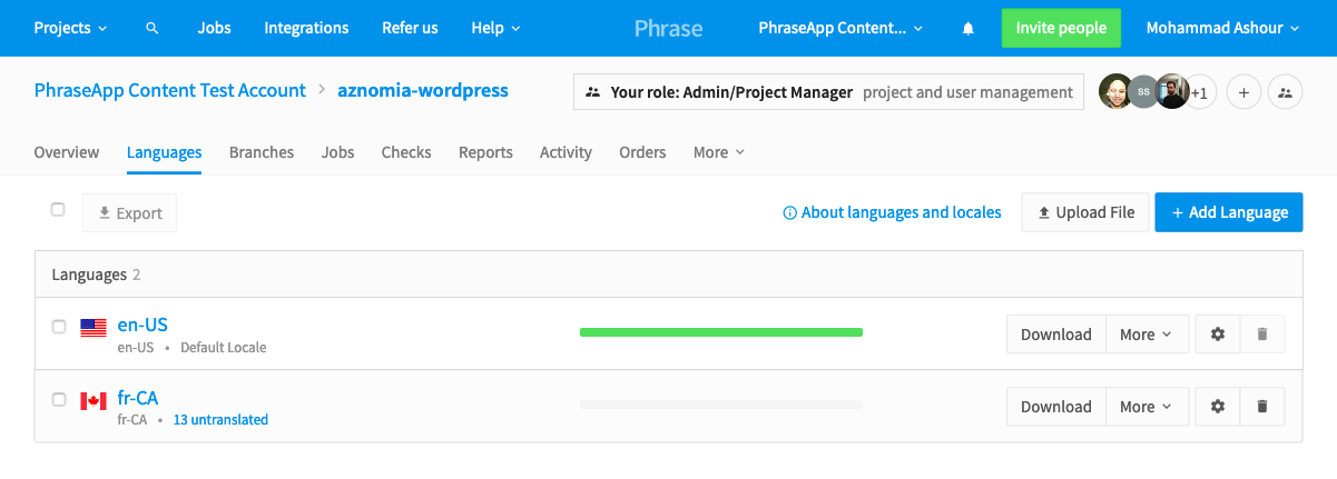 Checking our translation status in Phrase | Phrase