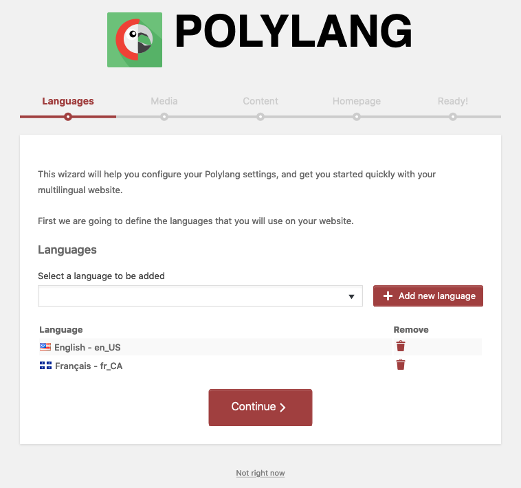 Polylang setup wizard | Phrase