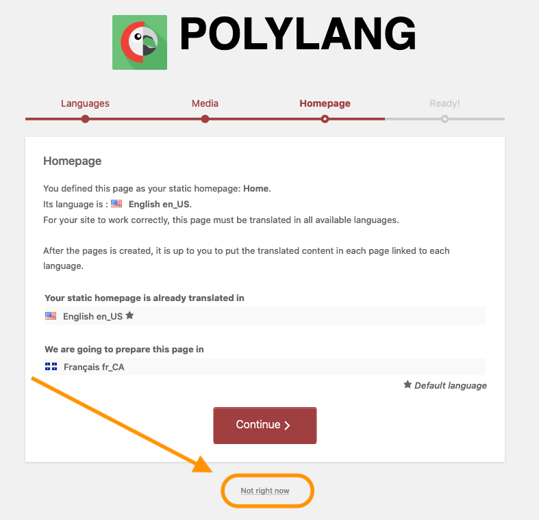 Skipping the homepage translation step in the Polylang translation setup | Phrase