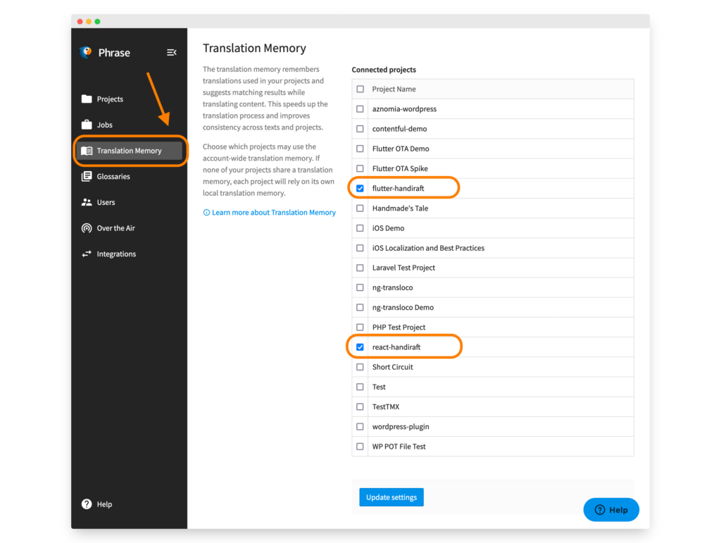 Setting up Phrase Translation Memory | Phrase