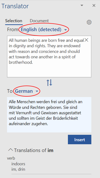 How to translate a document in Word: language selection or detection | Phrase