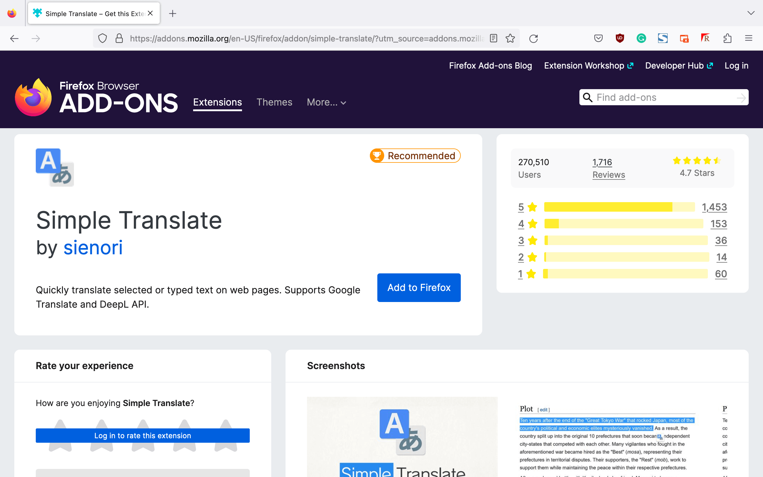 Simple Translate add-on for Mozilla Firefox | Phrase