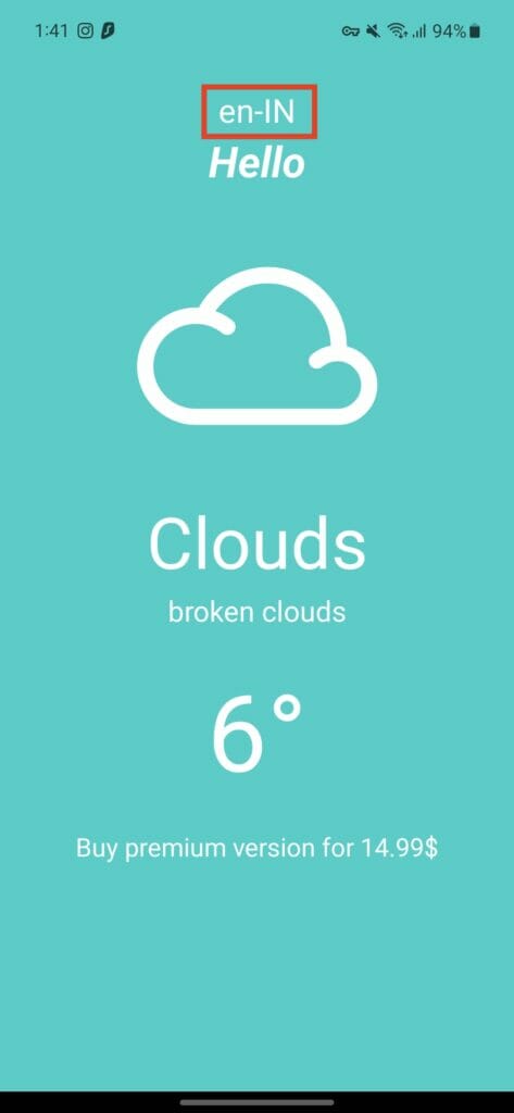 Simple weather app with user's locale displayed | Phrase