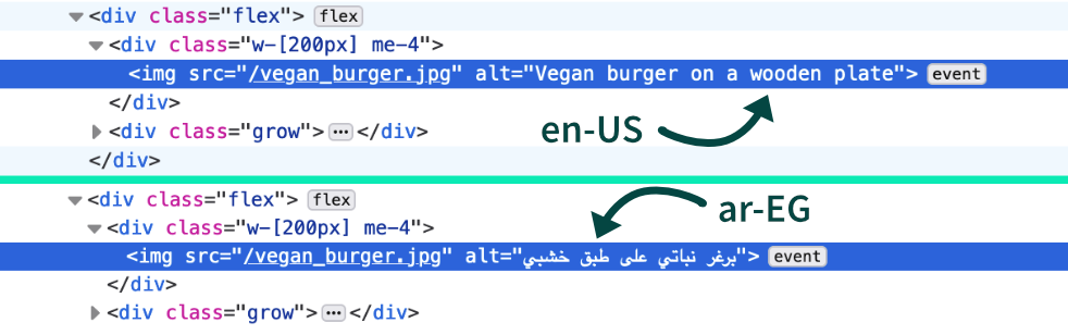 Recipe image alt tag translated into English and Arabic | Phrase