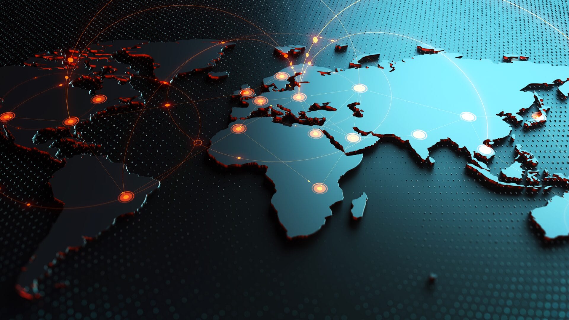 Digital map showing global connections and data nodes, representing AI-driven SaaS expansion across international markets.