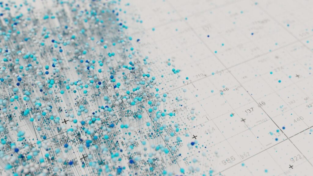 Abstract visualization of data points and connections symbolizing the shift from neural machine translation to large language models.