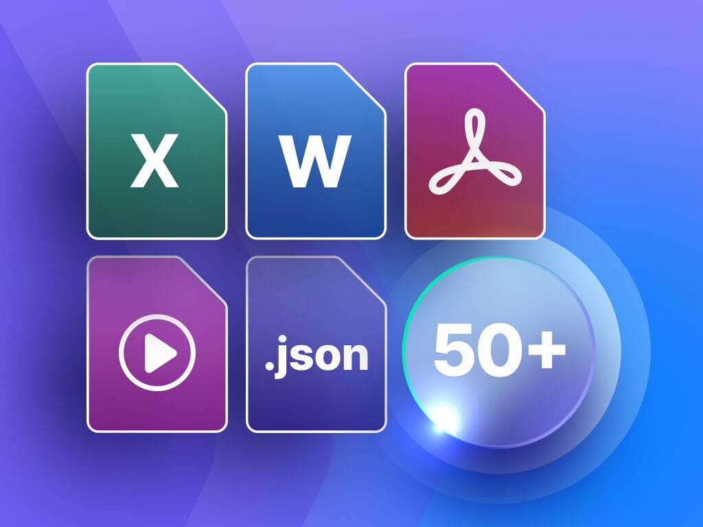 Graphic illustrating Phrase supporting over 50 file types for translation and localization workflows.