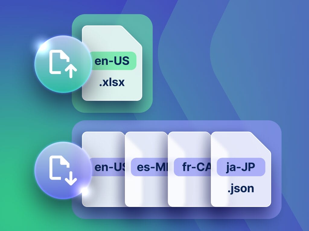 A graphic illustrating support for 50 file formats, with icons representing diverse document and file types connected to the Phrase localization platform.