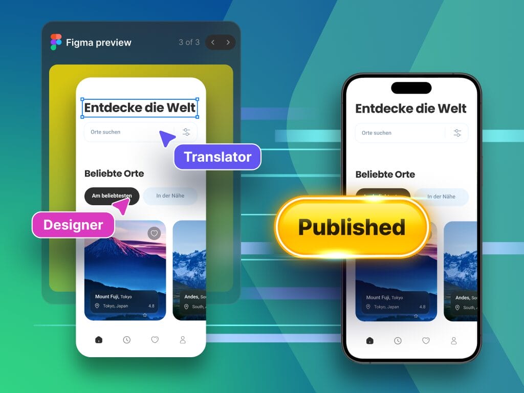 In-context UX translation showing translated UI strings overlaid in the application interface with Phrase Strings
