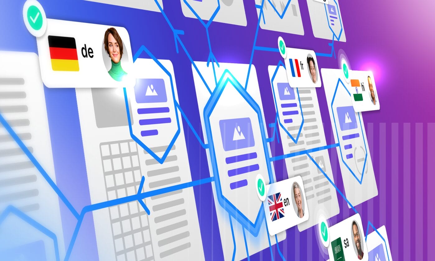 テクニカルライターがPhraseを使用してドキュメントコンテンツを管理し、ローカライズする様子を示すイラスト