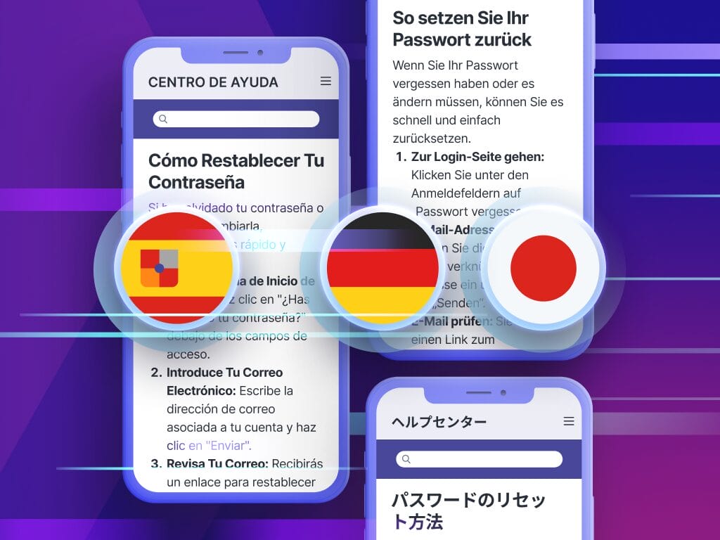 Graphic representing automatic content updates and localization via the Phrase-Salesforce integration.