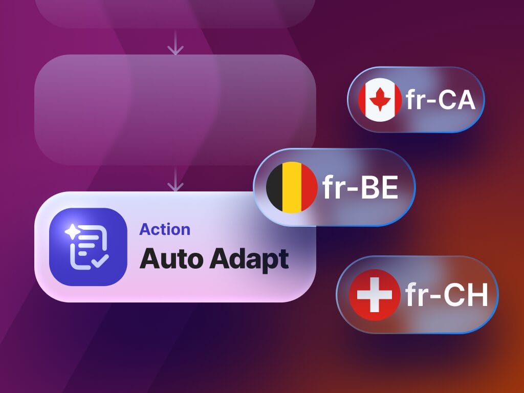 展示 Phrase Auto Adapt 自动化定制机器翻译输出,以匹配品牌声音、术语和内容上下文的插图。