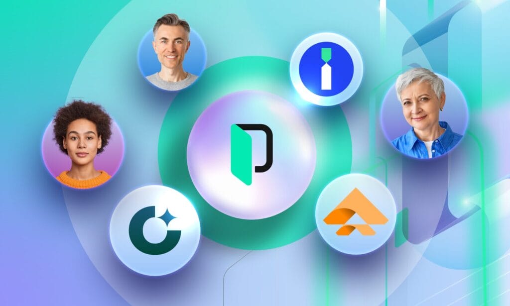 Graphic showing the Phrase logo at the center surrounded by connected circles containing other tool and user icons, representing how Phrase connects and integrates with a company’s localization tech stack and teams.